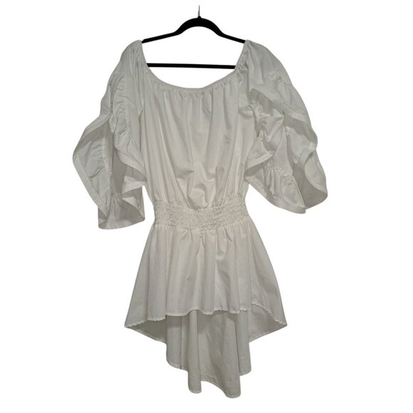 Cottagecore White Ruffle Peasant Boho Tunic Top Dress 3X Off Shoulder Smocked - Picture 1 of 8